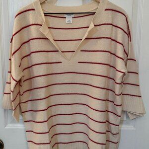 Club Monaco Cashmere Striped Split Neck Sweater Cream Pink Size L